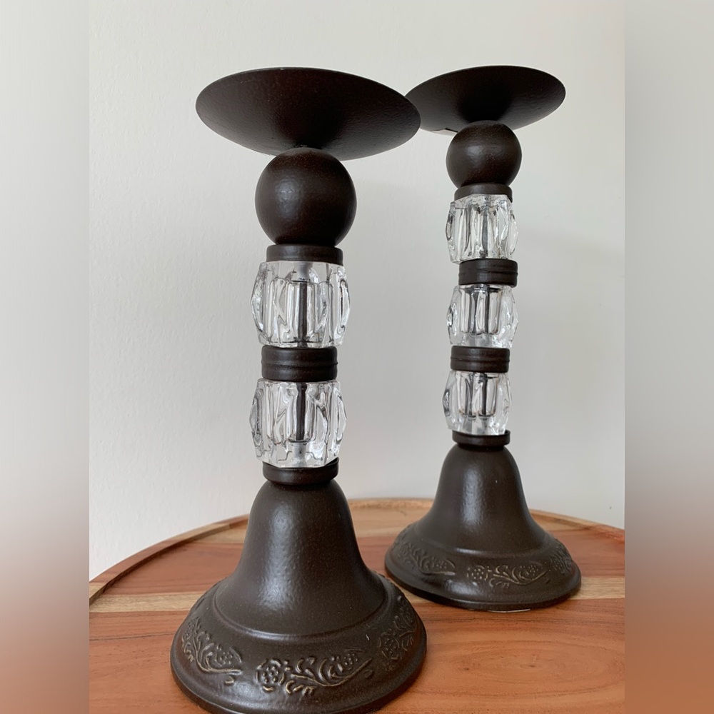 Elegant Brown and Clear Glass Candle Holders